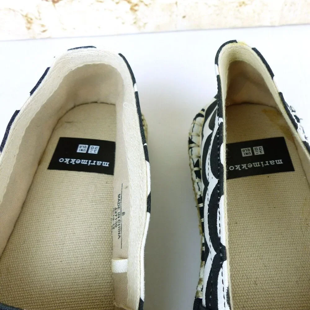 Marimekko x Uniqlo Espadrille Shoes Size S 5-5.5 White Black Laine Wave Slip On